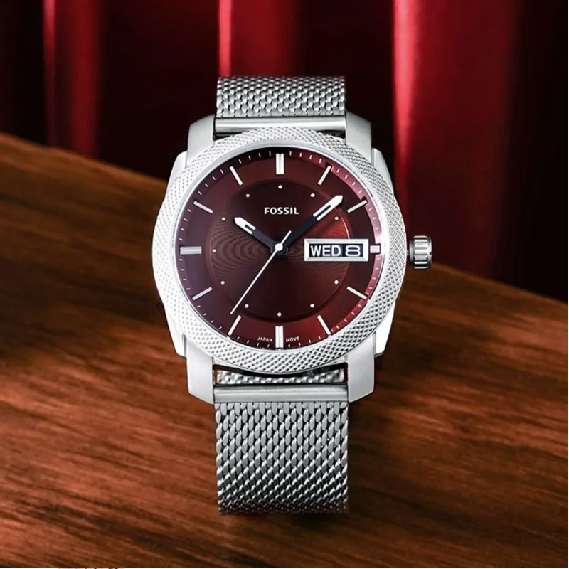 Fossil Machine Three Hand Brown Dial Mesh Men's Watch